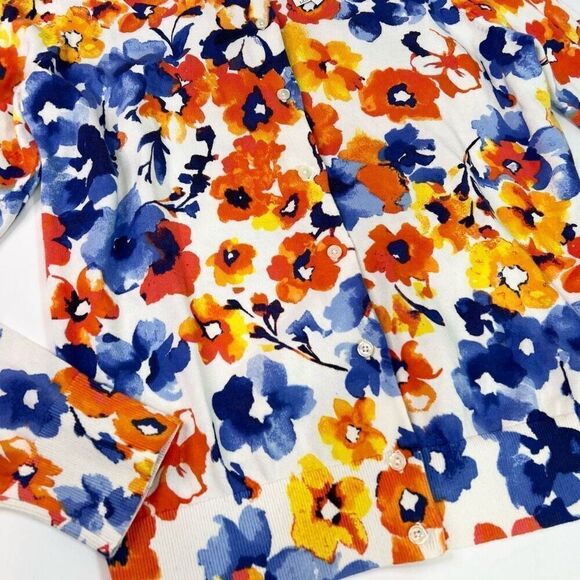 Lands' End Sweater Womens Large Multicolor Supima Cotton Floral Cardigan NWT - Picture 2 of 10